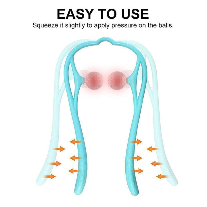"Nackmassage med massagebollar för smärtlindring, ergonomisk design, blå färg, främjar avslappning och blodcirkulation."