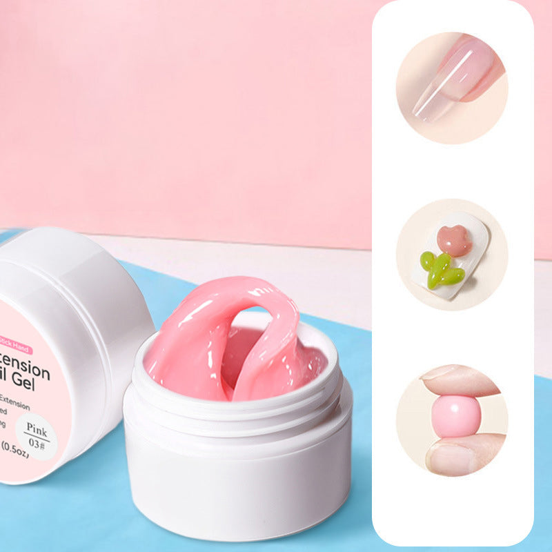 "Nagelförlängningsbyggargel Set för långa, starka naglar. Innehåller gel med glänsande finish och miljövänliga ingredienser."