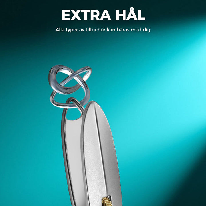 "Nagelklippare i rostfritt stål med ergonomisk design och bred öppning för tjocka naglar. Perfekt för personlig vård."