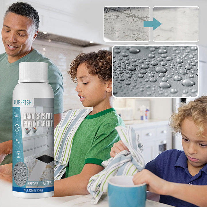 "Nano Crystal-beläggningsmedel för stenyta; transparent flaska, 100ml, skyddar granit, marmor med långvarig glans."