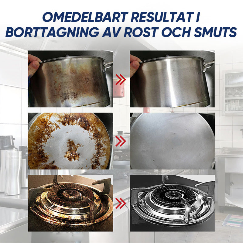 "Nano-rengöringskräm i burk, idealisk för rostfritt stål, effektiv fläckborttagare för köksytor och metallic."