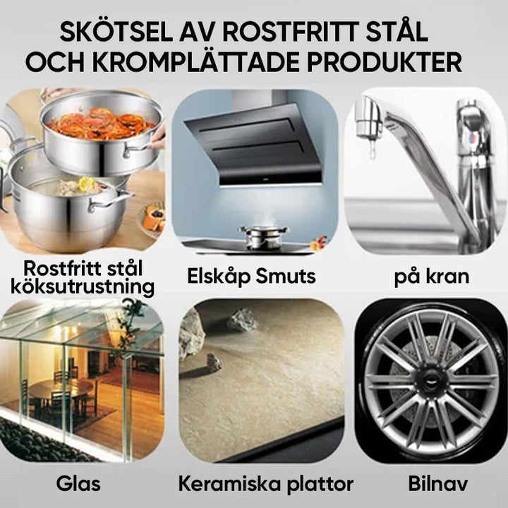 "Nano-rengöringskräm i burk, idealisk för rostfritt stål, effektiv fläckborttagare för köksytor och metallic."