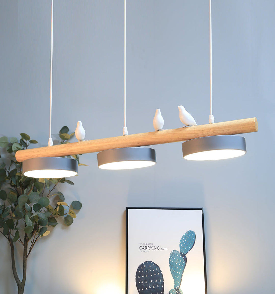 Dimbar naturinspirerad pendellampa, fågel taklampa med justerbar LED.