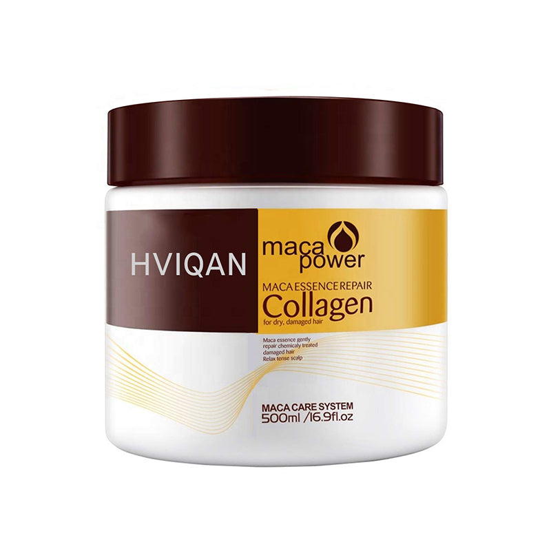 Naturlig kollagenmask för hårvård, rik på veteprotein och arganolja, ger håret djup näring och intensiv glans.
