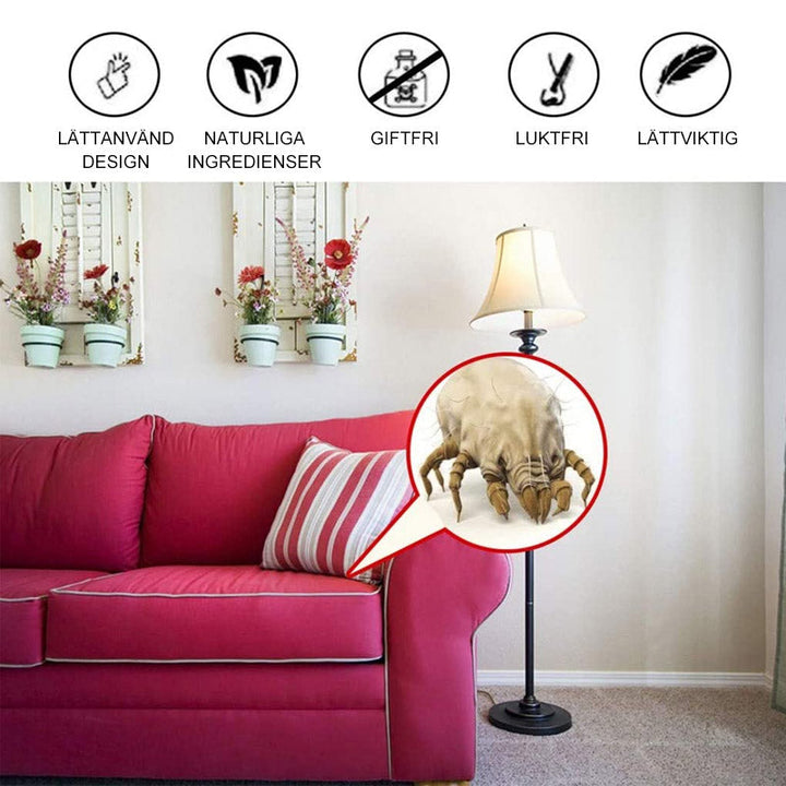 Naturlig Kvalster Mördare, effektiv sprayflaska, 100g, eliminerar kvalster och ägg, trygg för hemmet, naturliga ingredienser.