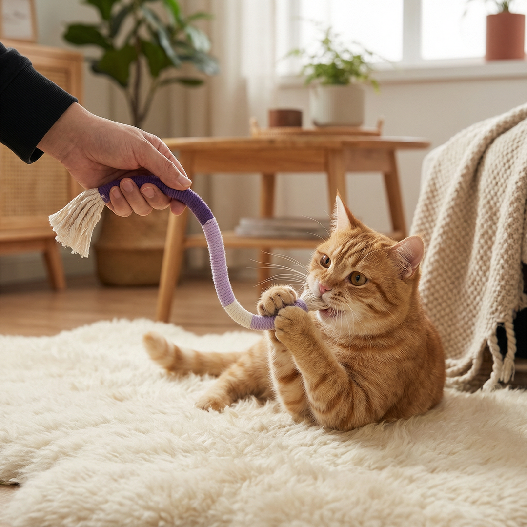 Naturlig tuggleksak för katt, effektiv tandvård och renar tänder. Miljövänligt naturmaterial för din katt.