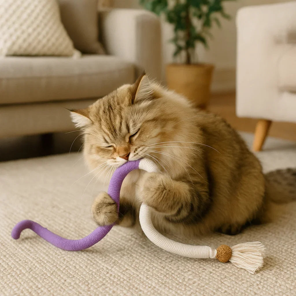Aktivitetsfrämjande kattillbehör: naturmaterial tuggleksak för tandvård, lek och stressavlastning. Perfekt för katt.