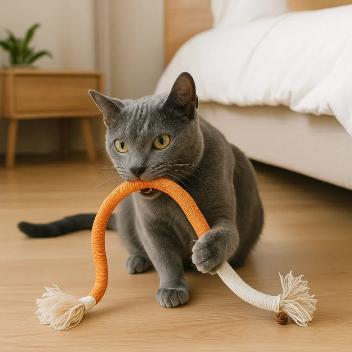 Miljövänlig kattleksak i naturmaterial. Optimal för tandvård, stressreducering och stimulerande lek för katt.