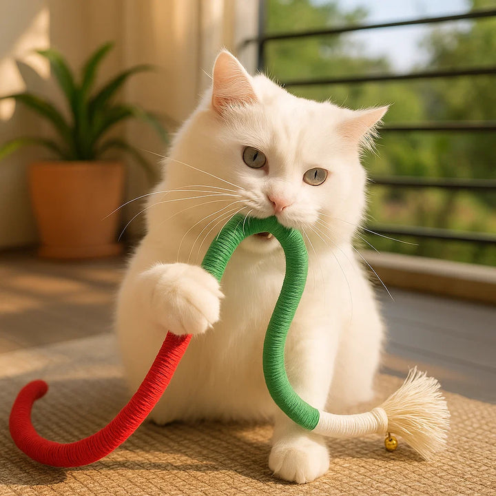 Närbild av naturlig tuggleksak för katt. Bidrar till renare tänder och avkoppling. En sund kattleksak för alla katter.