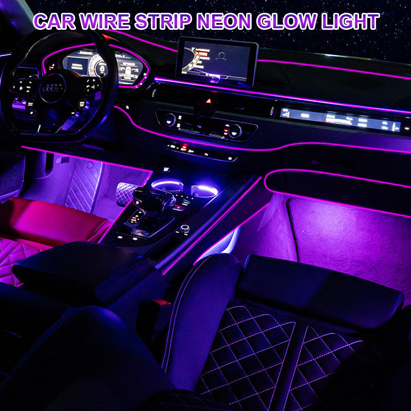 "Neonljus för bilinteriör, RGB LED-ljusremsor, livfulla färger, modern belysning för bil, nattkörning effekter"