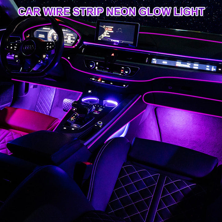 "Neonljus för bilinteriör, RGB LED-ljusremsor, livfulla färger, modern belysning för bil, nattkörning effekter"