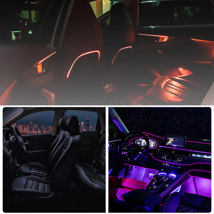 "Neonljus för bilinteriör, RGB LED-ljusremsor, livfulla färger, modern belysning för bil, nattkörning effekter"