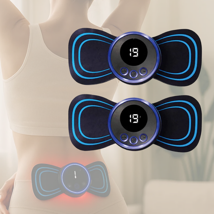 NeuroPulse EMS-massageapparat för effektiv lindring av ischias och ländryggssmärta. Portabel och enkel att använda.
