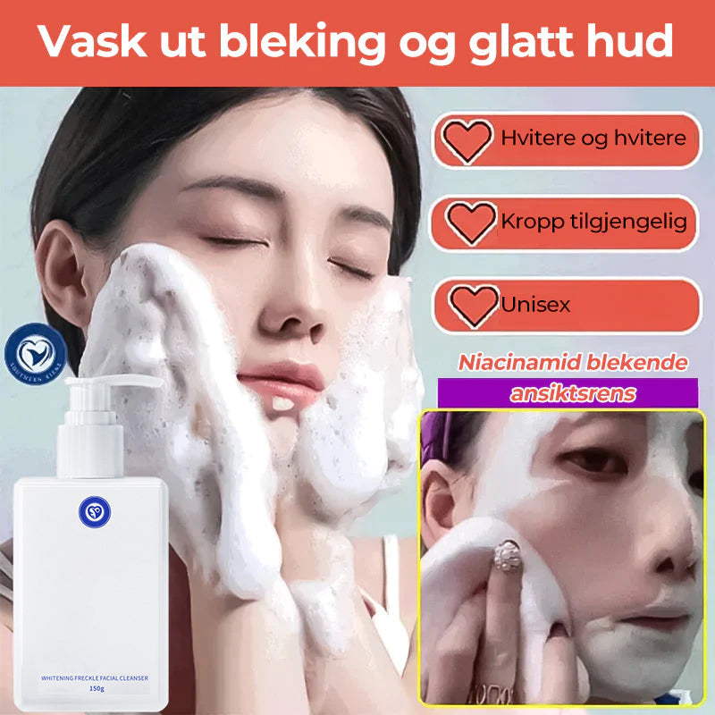 "Niacinamid blekande ansiktsrengöring; vit flaska med grön etikett för mjukare, ljusare hud. Idealisk för alla hudtyper."