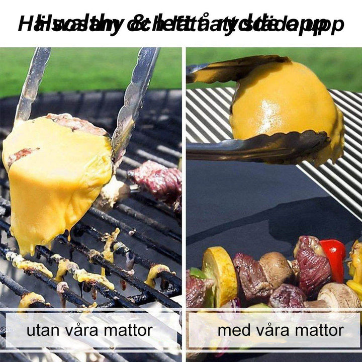 Non-stick BBQ grillmatta i svart, återanvändbar och diskmaskinssäker, 33x40 cm, förhindrar maten från att fastna.