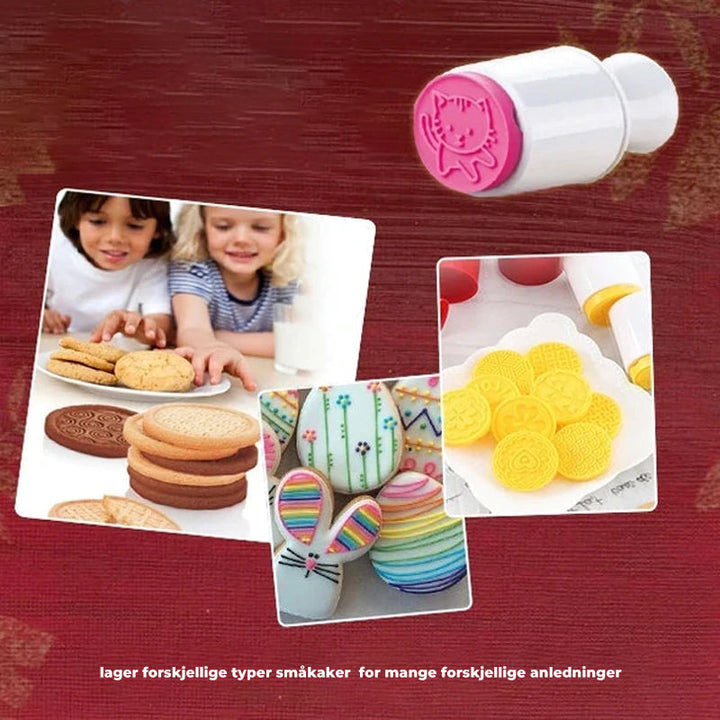 "Non-stick kakstämpel set: stämplar med jul- och påskmotiv samt djurformer, ergonomiskt handtag för enkel användning."