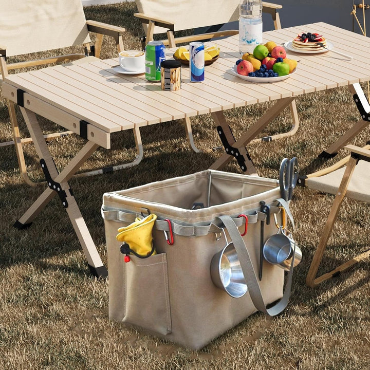 Två Norvane campingväskor (khaki & marinblå), exemplifierar mångsidig förvaring för resor.