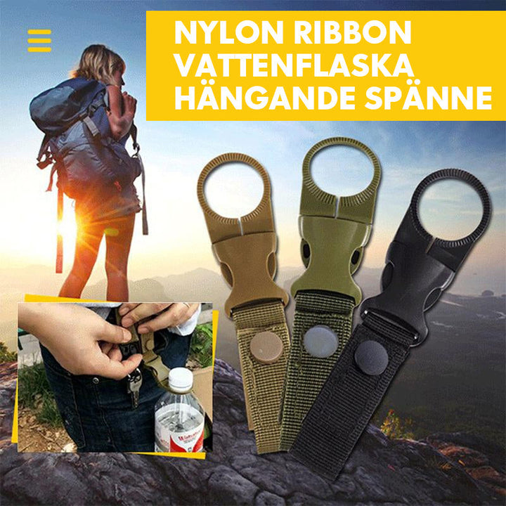 "Nylon bärrem för vattenflaska, slitstarka spännen, svart design, tillverkad av högkvalitativt material, för friluftsliv."