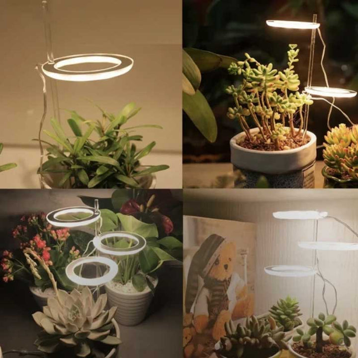 "Odlingslampa för inomhusväxter, gul, fullspektrum LED; stilren och kompakt design för optimalt växtljus."