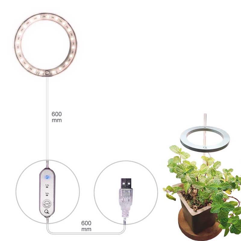 "Odlingslampa för inomhusväxter, gul, fullspektrum LED; stilren och kompakt design för optimalt växtljus."