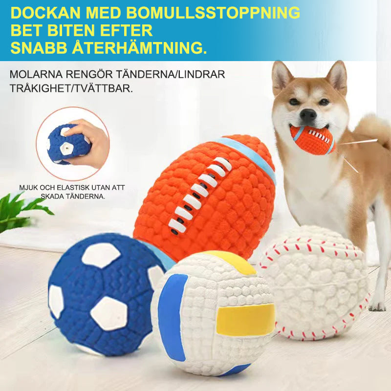 "Odödlig hundleksak i latex för aggressiva tuggare, designad med majsstruktur för tandhälsa, hög studs och bollform."