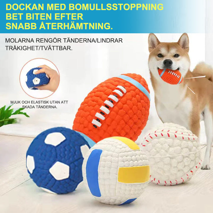 "Odödlig hundleksak i latex för aggressiva tuggare, designad med majsstruktur för tandhälsa, hög studs och bollform."