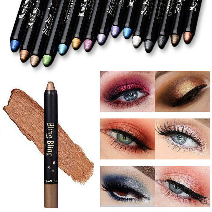 "Ögonskuggspenna med glitter, vattentät och intensivt färgad, för glamorös ögonmakeup. Enkel applicering för alla hudtyper."