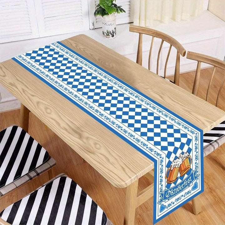 Festlig polyester bordslöpare för Oktoberfest, med traditionellt bayerskt rutmönster. Skapar mysig atmosfär.