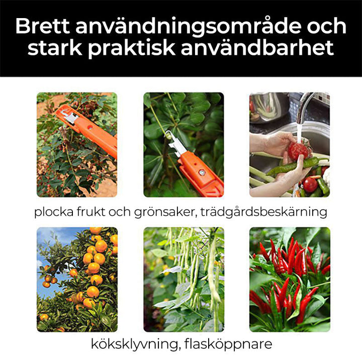 "Orange fruktverktyg för trädgårdsarbete, lätt vikt, bekväm design, skyddar händer, gjord av hållbart ABS och SK5-material."