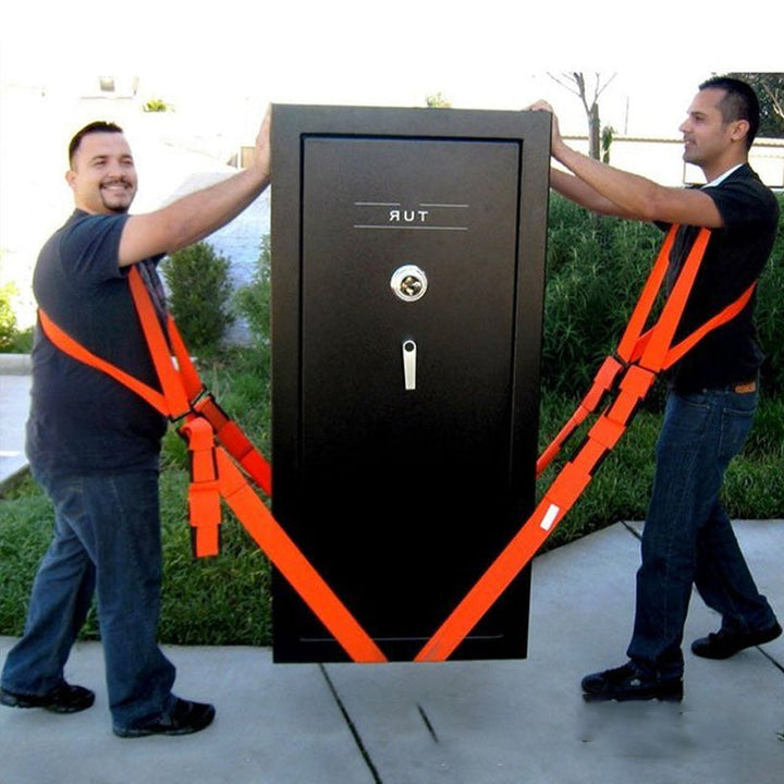 "Orange justerbara lyft- och rörelseselar för möbler, 3 meter långa, vävd polymer, med robust järnspänne, 2 st."