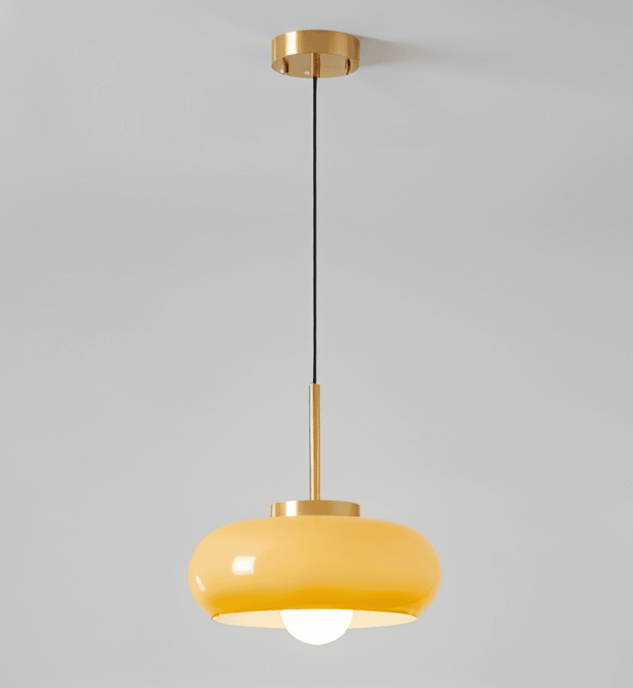 Modern orange & vit LED pendellampa, retro Bauhaus stil. Dekorativ takarmatur.
