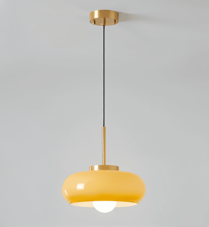 Modern orange & vit LED pendellampa, retro Bauhaus stil. Dekorativ takarmatur.