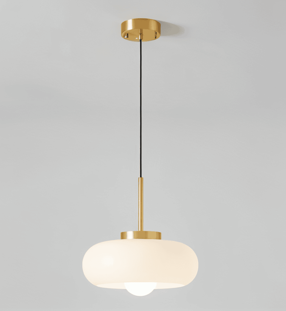 Unik retro kupollampa i orange & vitt, LED. Stilren pendellampa för hemmet.