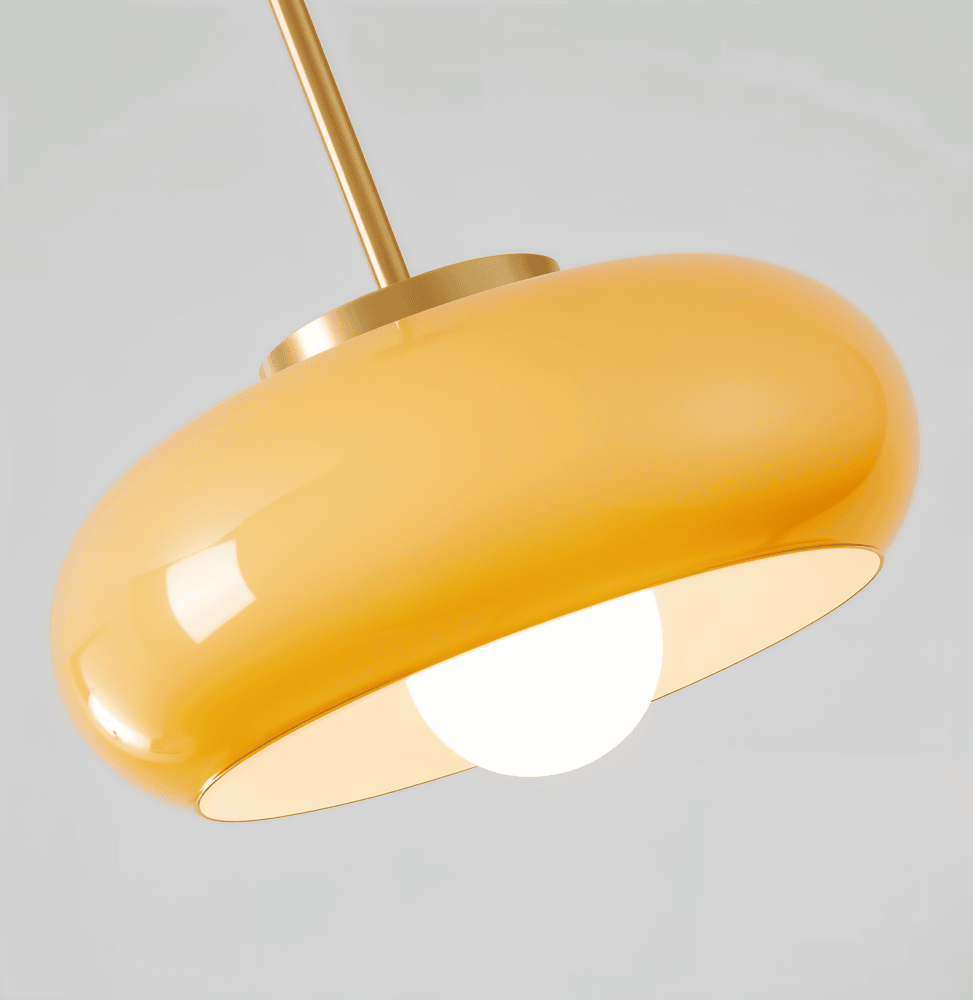 Dekorativ orange-vit kupollampa, LED. Justerbar taklampa i Bauhaus anda.