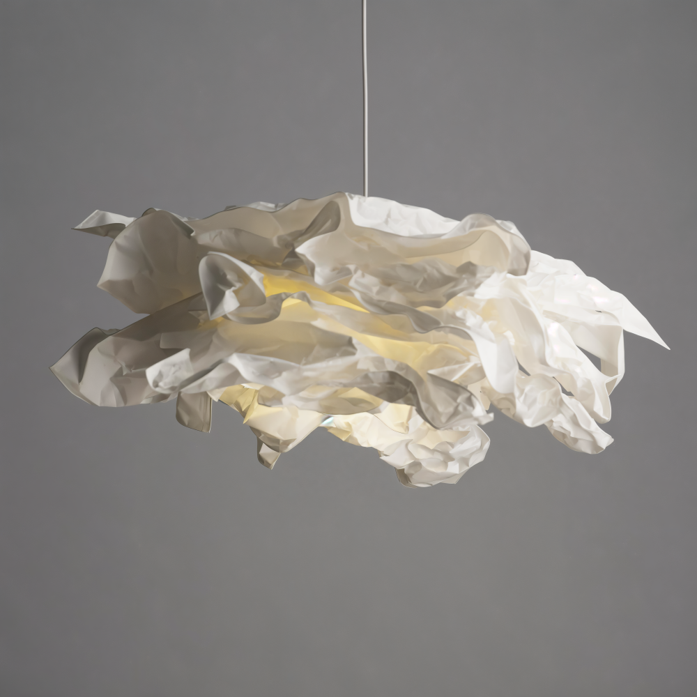 Modern vit OriCloud papperslampa, elegant pendellampa som förhöjer heminredningen.