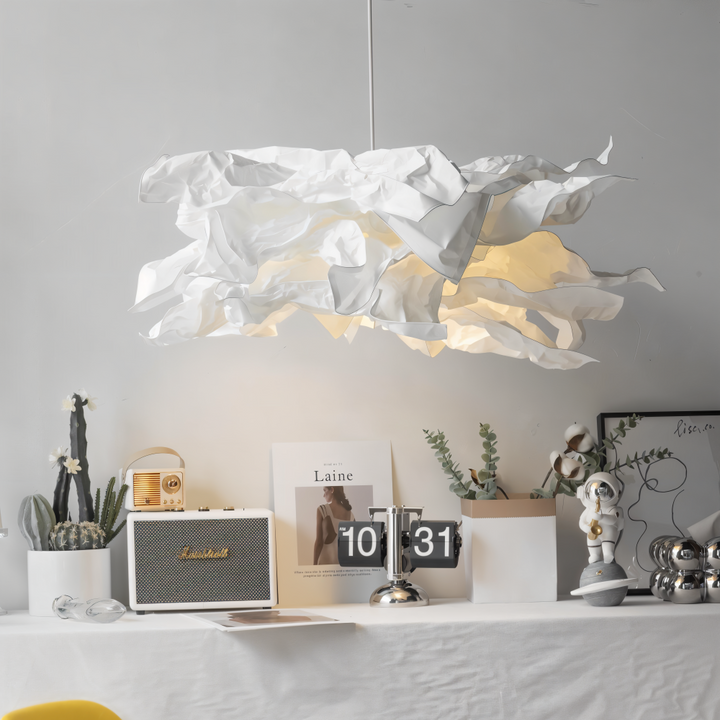 Elegant vit molnlampa, OriCloud DIY pendellampa som skapar mjukt stämningsfullt ljus.