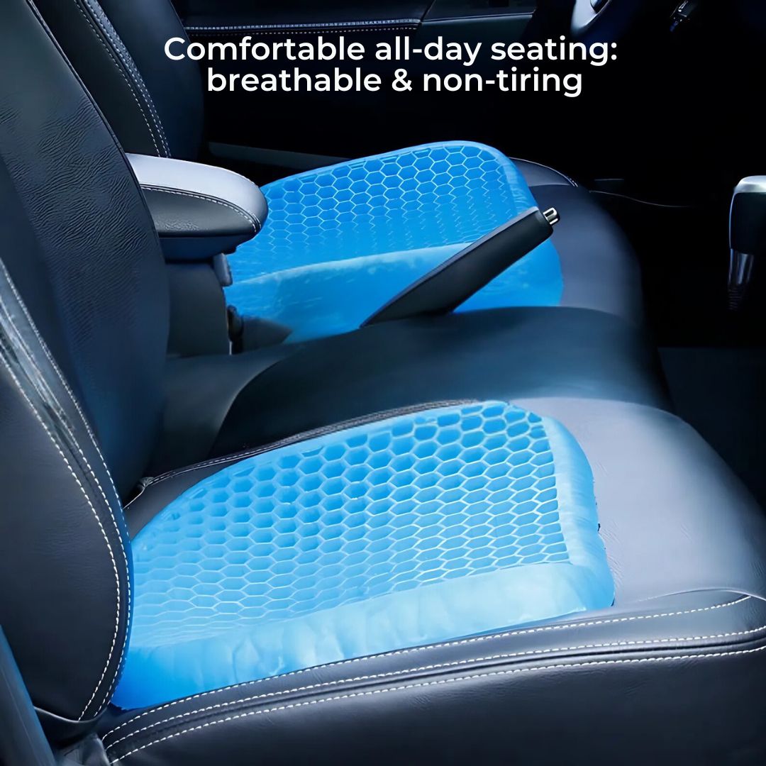Förbättra sittkomforten med denna ergonomiska gelkudde. Effektiv smärtlindring för rygg och svanskota.