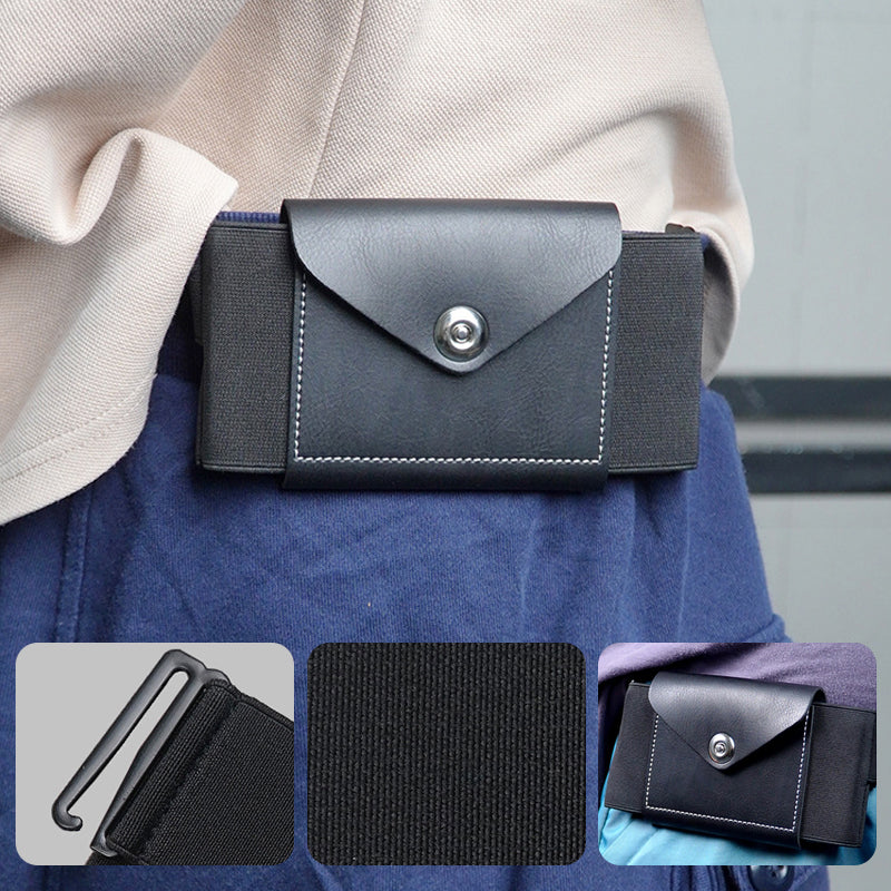 Osynlig stöldskydds-bumbag för män med stretchbälte, svart, kompakt och stilren design för säker förvaring av värdesaker.