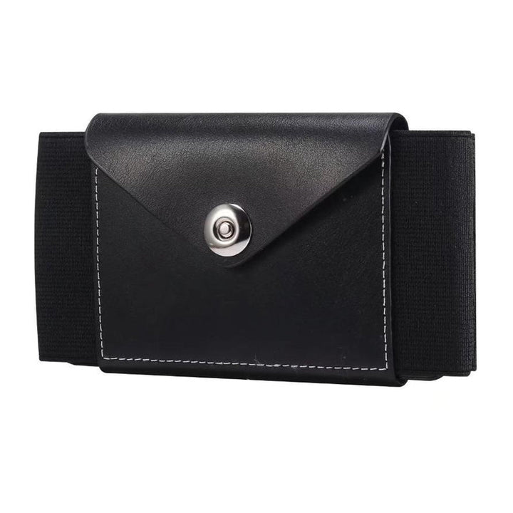 Osynlig stöldskydds-bumbag för män med stretchbälte, svart, kompakt och stilren design för säker förvaring av värdesaker.