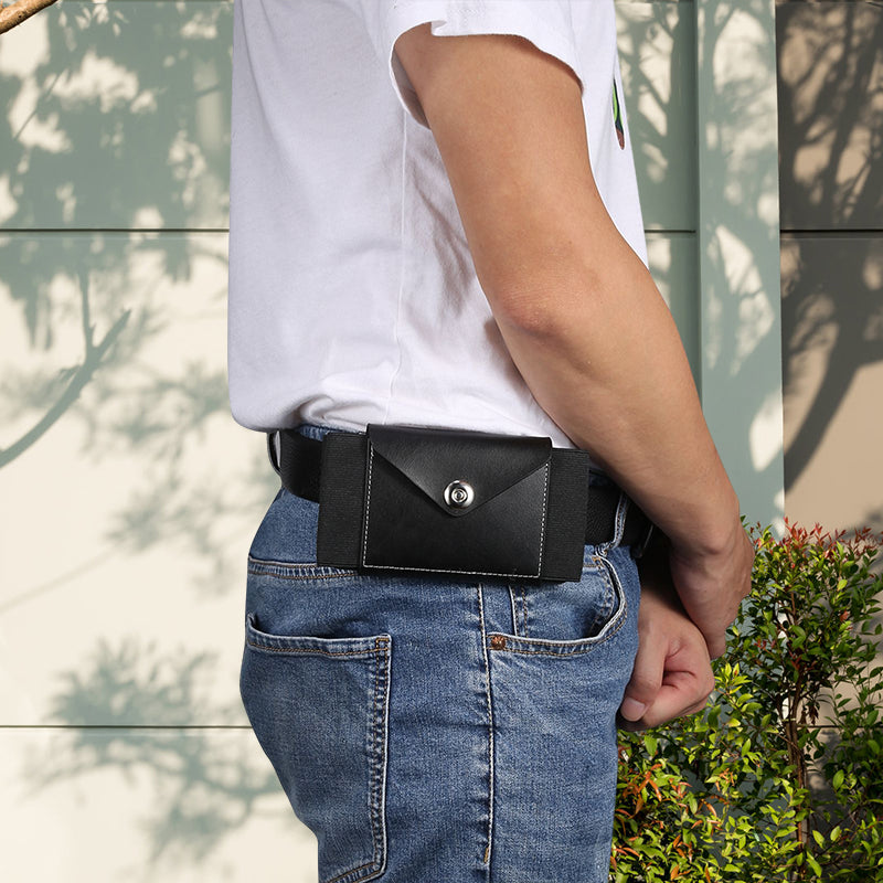 Osynlig stöldskydds-bumbag för män med stretchbälte, svart, kompakt och stilren design för säker förvaring av värdesaker.
