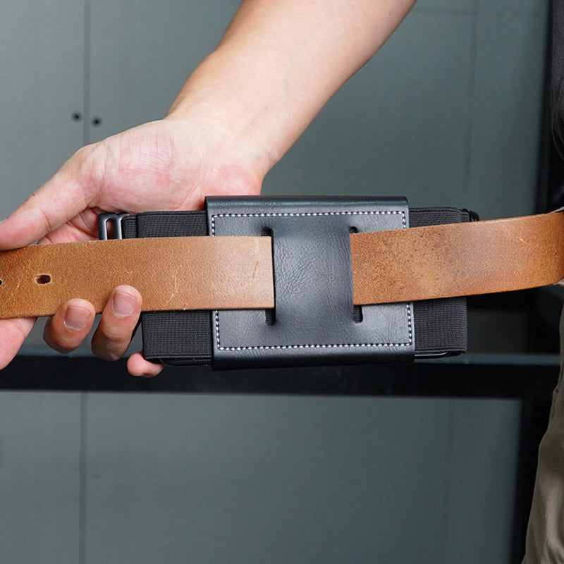 Osynlig stöldskydds-bumbag för män med stretchbälte, svart, kompakt och stilren design för säker förvaring av värdesaker.