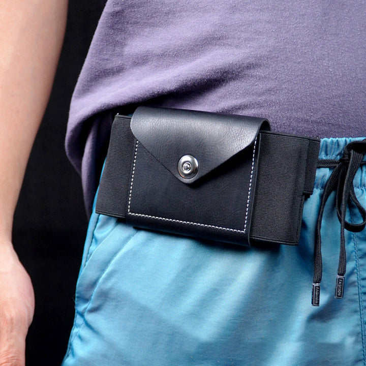 Osynlig stöldskydds-bumbag för män med stretchbälte, svart, kompakt och stilren design för säker förvaring av värdesaker.