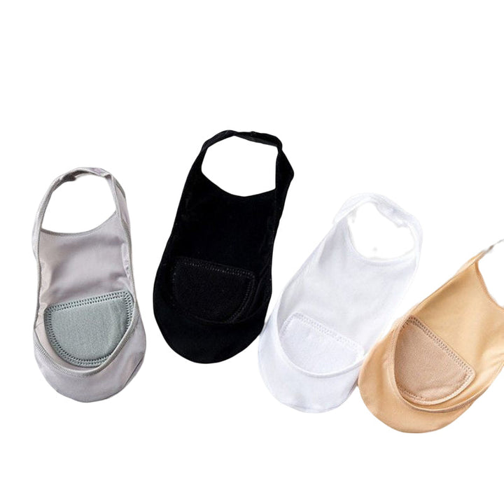 "Osynliga damfotkuddar i sockstil, dämpande för komfort i alla skostilar, svarta och beiga, storlek 35-39."