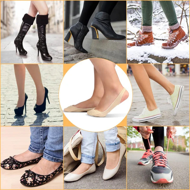 "Osynliga damfotkuddar i sockstil, dämpande för komfort i alla skostilar, svarta och beiga, storlek 35-39."