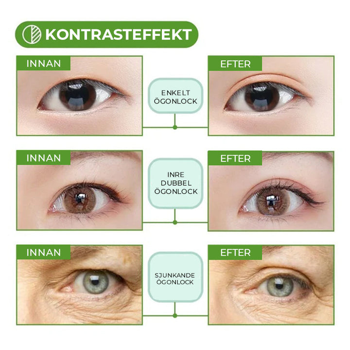 "Osynliga dubbla ögonlocksremsor lyfter ögonlocken med diskret och transparent design för naturlig och ungdomlig look."