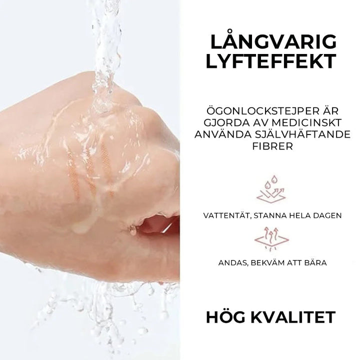 "Osynliga dubbla ögonlocksremsor lyfter ögonlocken med diskret och transparent design för naturlig och ungdomlig look."