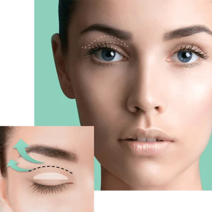 "Osynliga dubbla ögonlocksremsor lyfter ögonlocken med diskret och transparent design för naturlig och ungdomlig look."