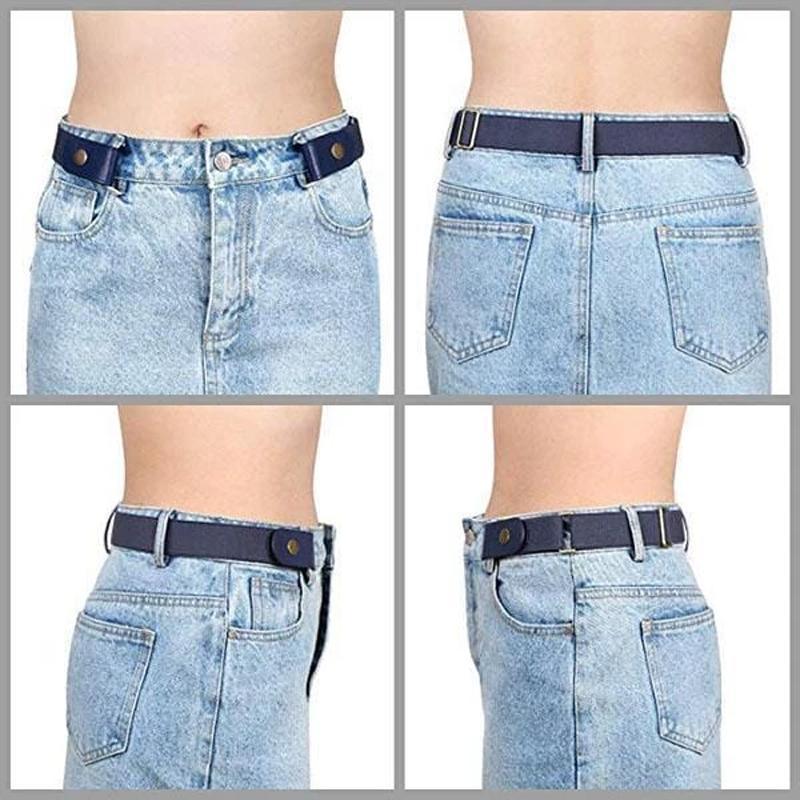 Osynligt elastiskt bälte i beige stretchmaterial, designat för diskreta klädval och komfort för kvinnor och män.