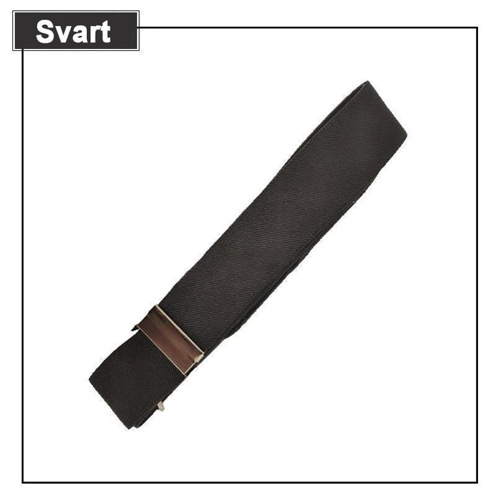 Osynligt elastiskt bälte i beige stretchmaterial, designat för diskreta klädval och komfort för kvinnor och män.
