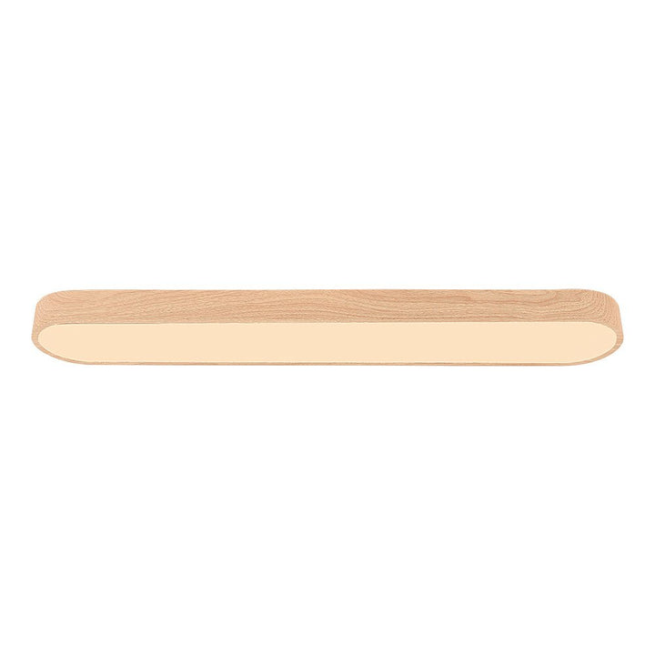 Modern oval LED-takbelysning för vardagsrummet, med minimalistisk design och trädetalj.